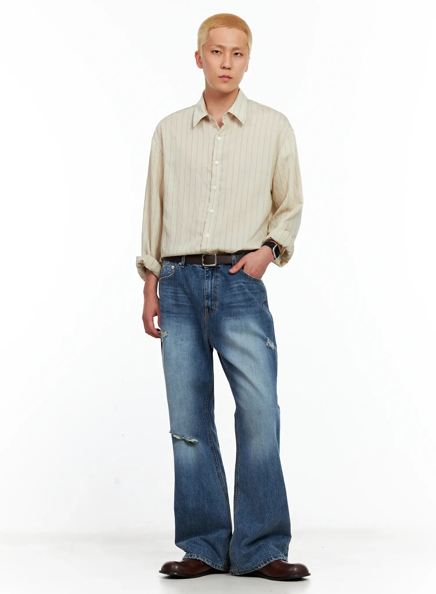 Men's Vintage Distressed Flare Jeans IL514