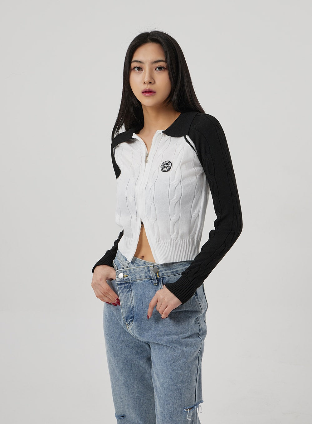 Cable Knit Two Way Zip-Up BF310