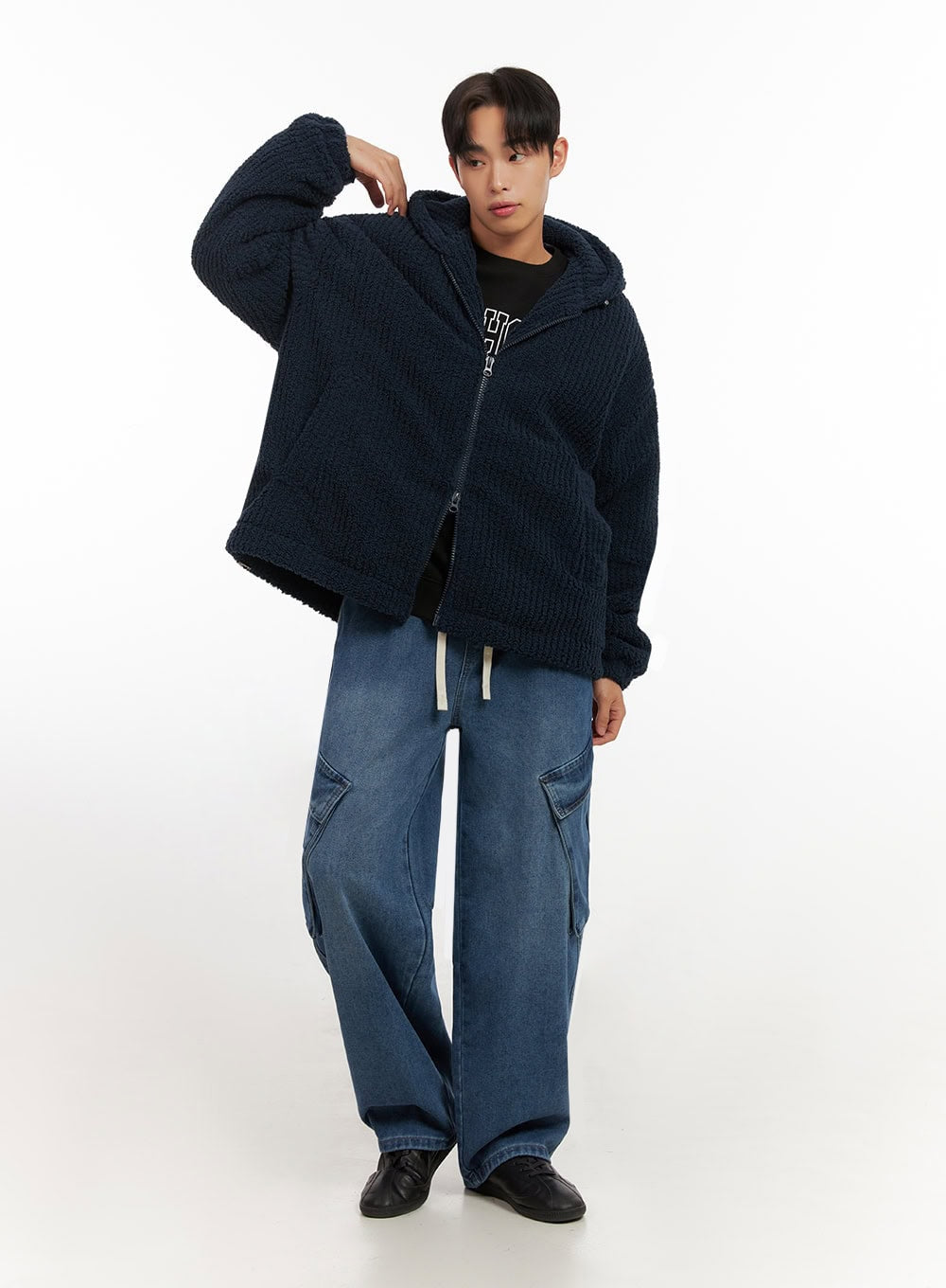 Men's Wide-Fit Denim Cargo Jeans ID406