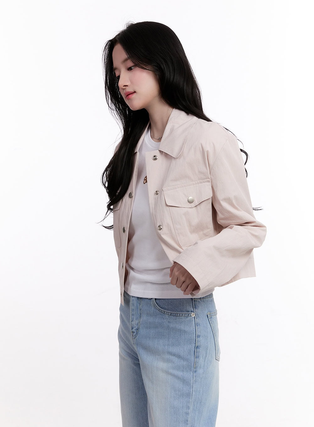 Cropped Buttoned Collared Jacket CM526