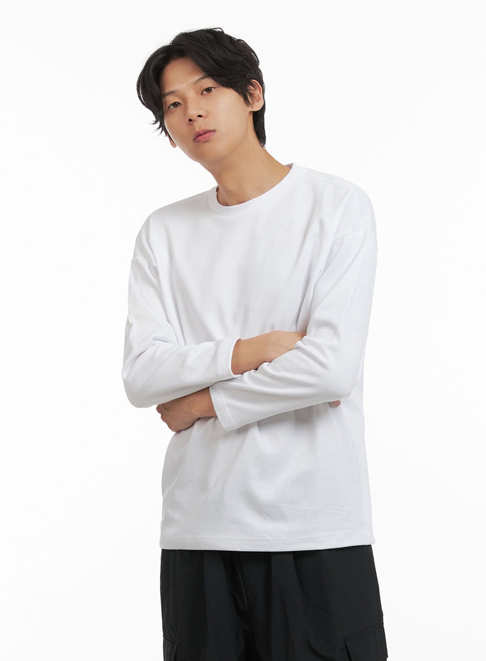Men's Basic Oversize Long Sleeve Tee (White) IY402