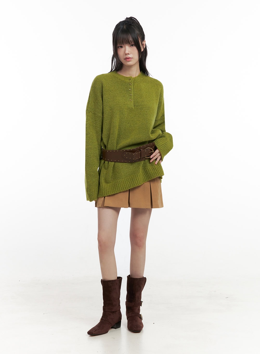 Oversized Henley Neck Sweater IN427