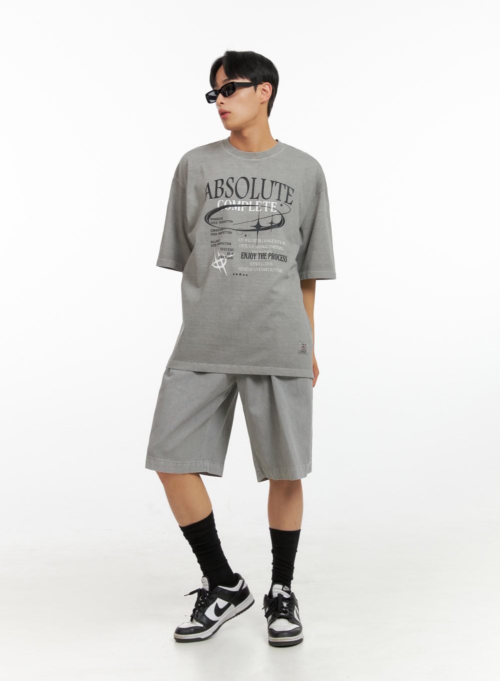 Men's Cotton Lettering Oversized Graphic Tee (Gray) IU414