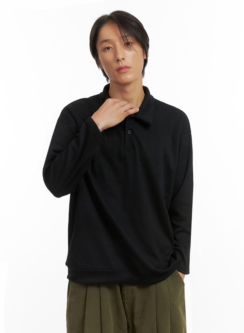 Men's Buttoned Collared Shirt (Black) IO417