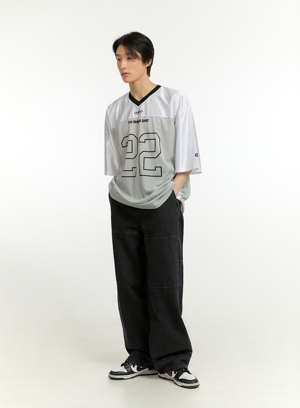 Men's Mesh Lettering V-Neck T-Shirt IL418