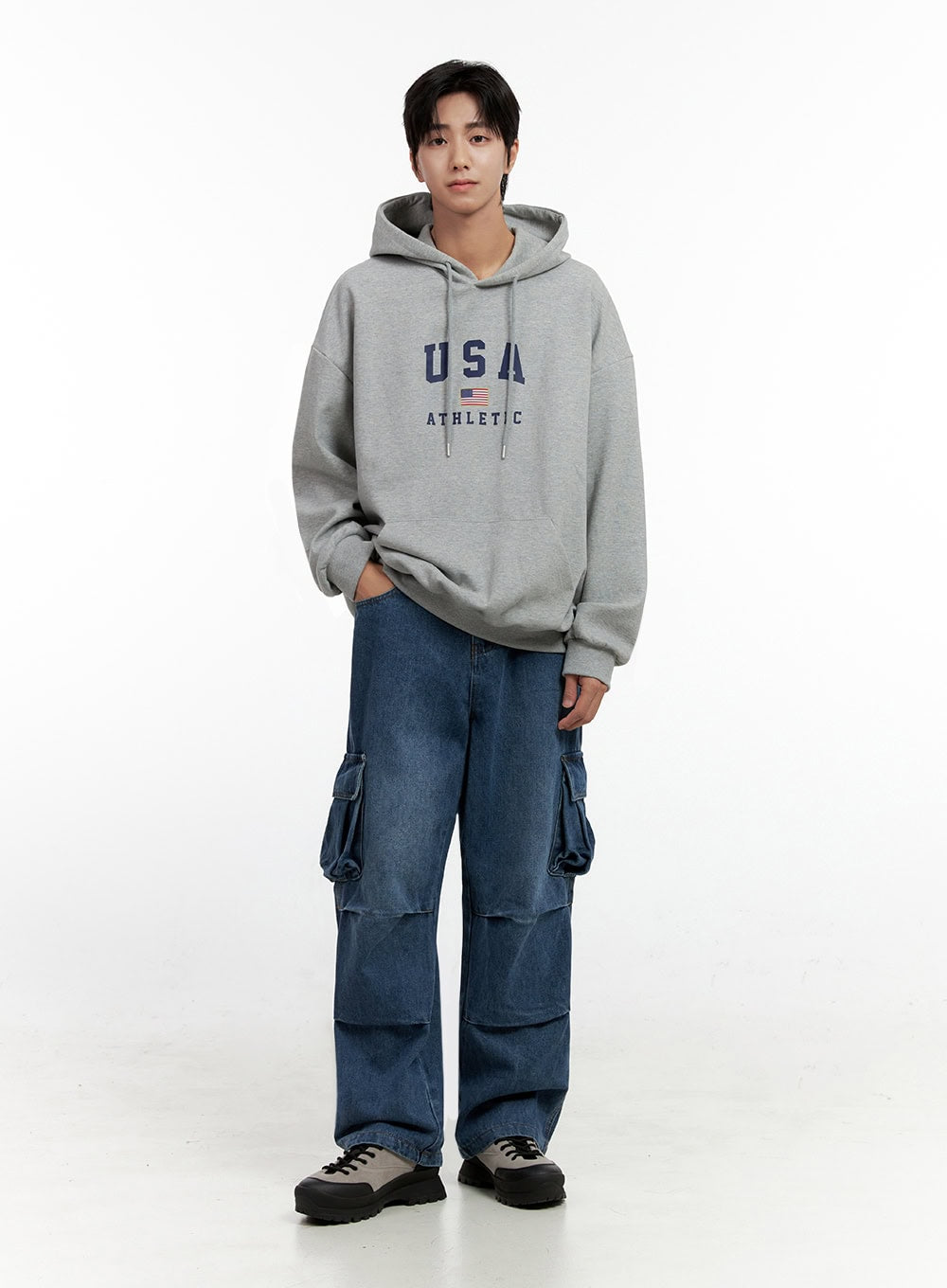 Men's Cargo Pocket Wide Leg Jeans IN401