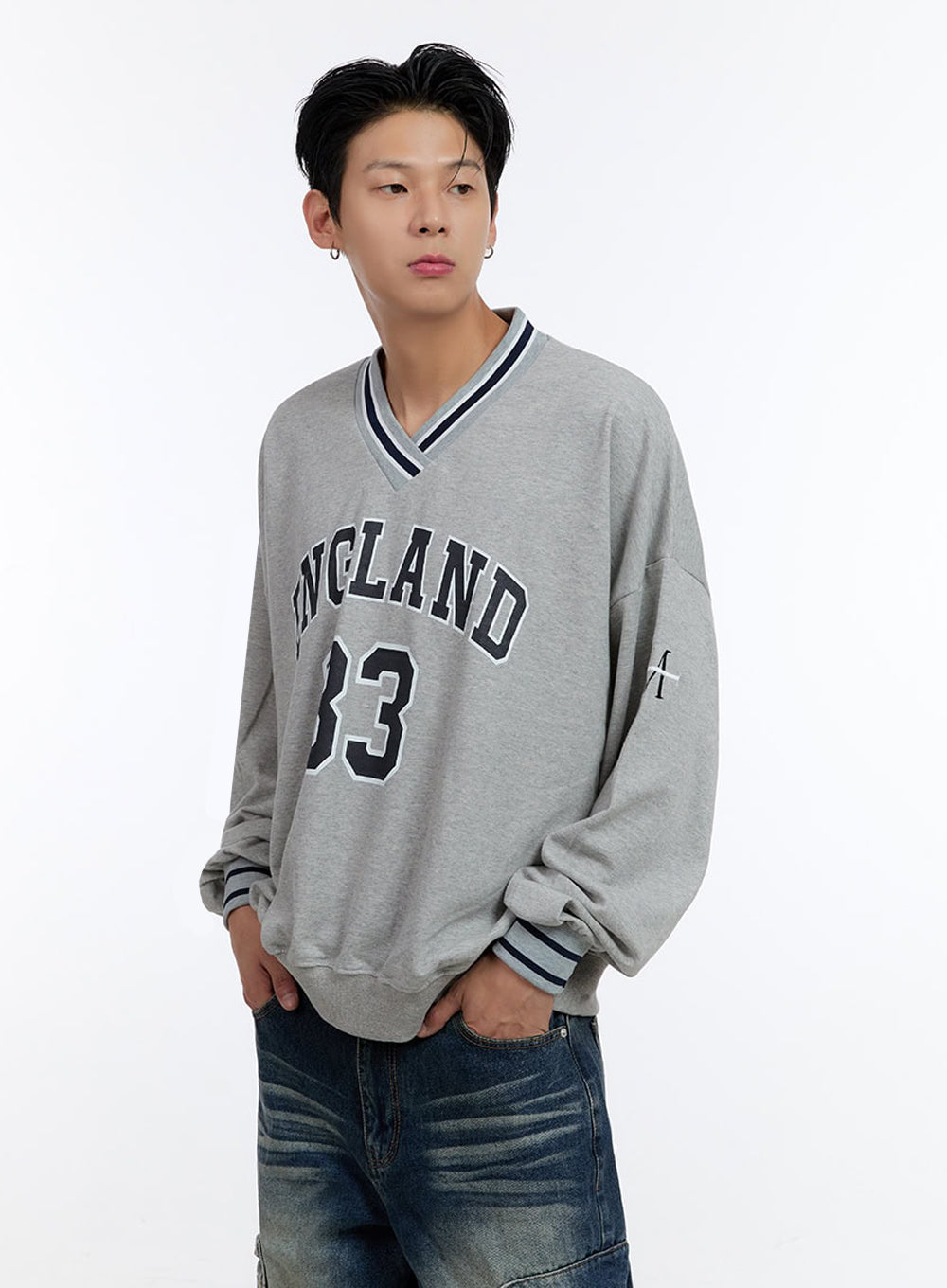 Men's Jersey Print V-Neck Sweatshirt IO428
