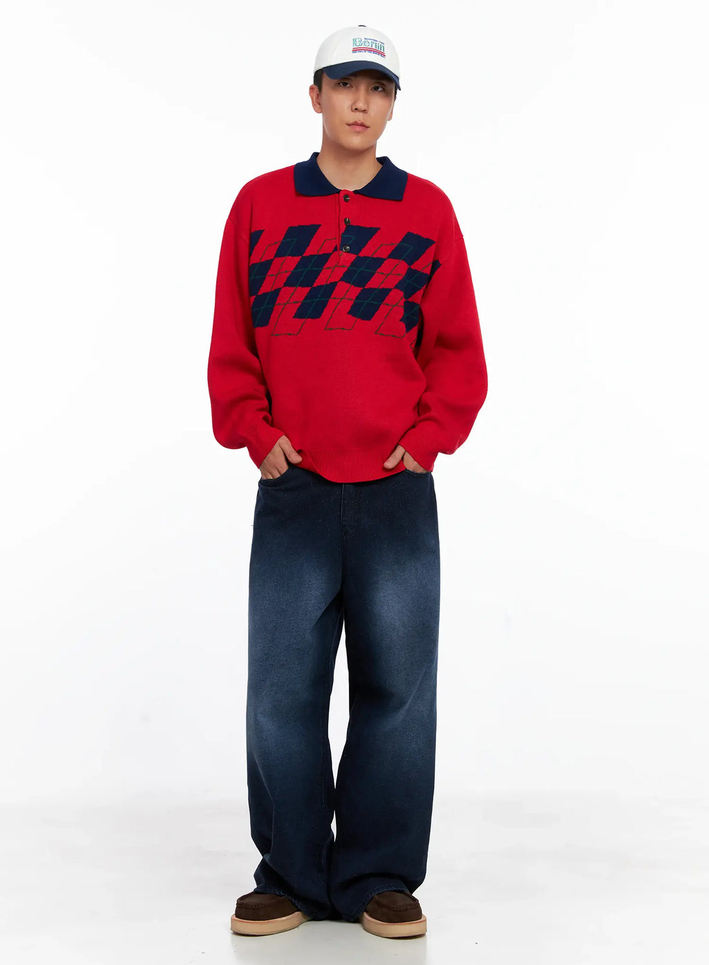 Men's Snowflake Print Wide Jeans IS510