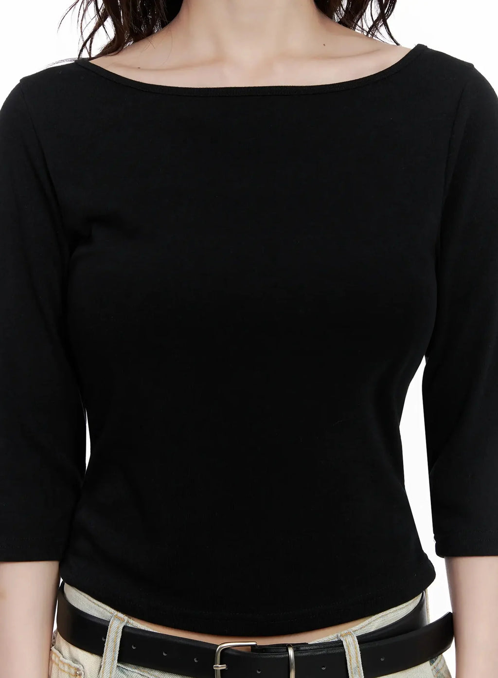 Minimalist Black Boat Neck Top IL531