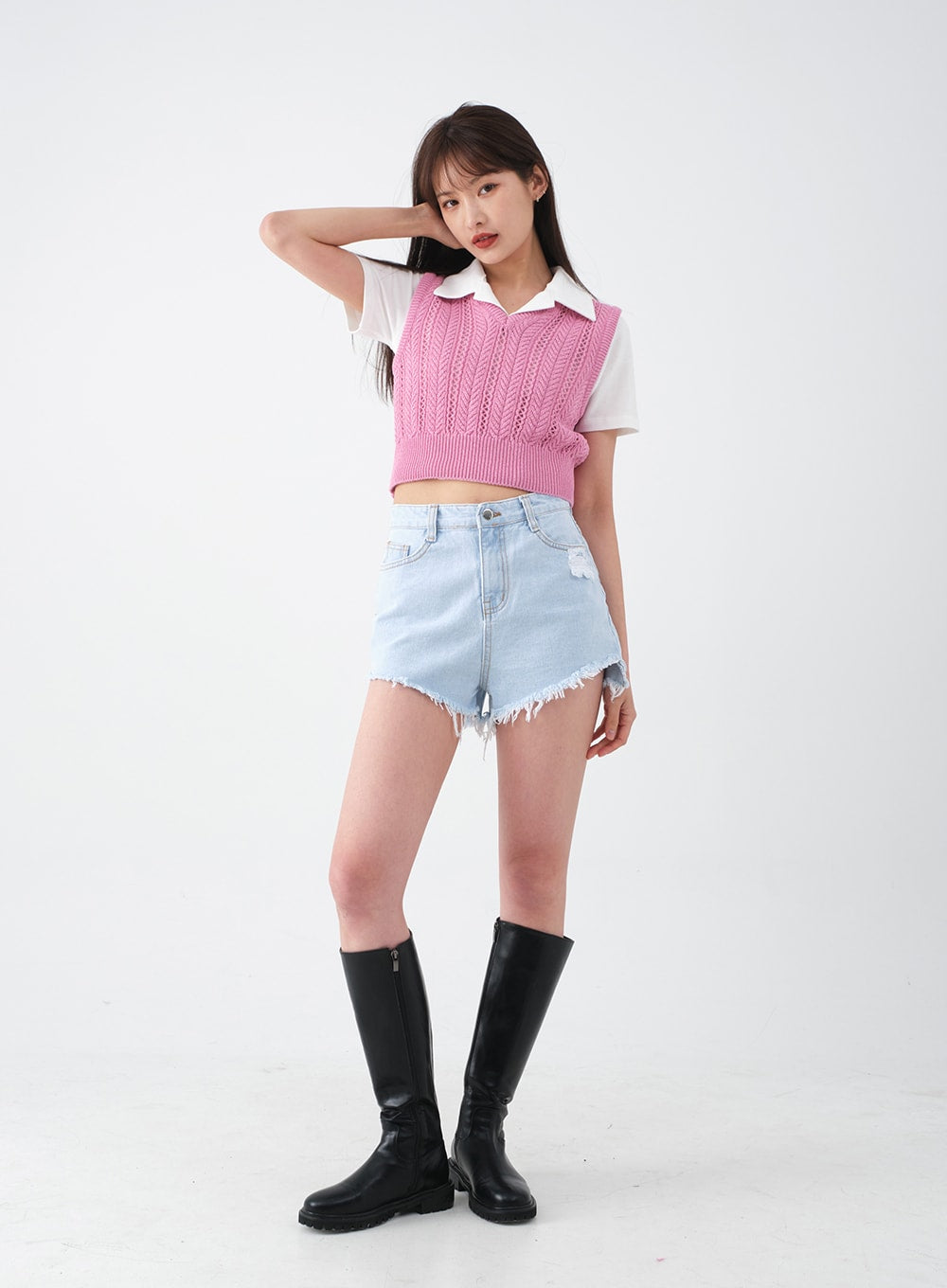 Distressed Raw Hem Denim Shorts CA27