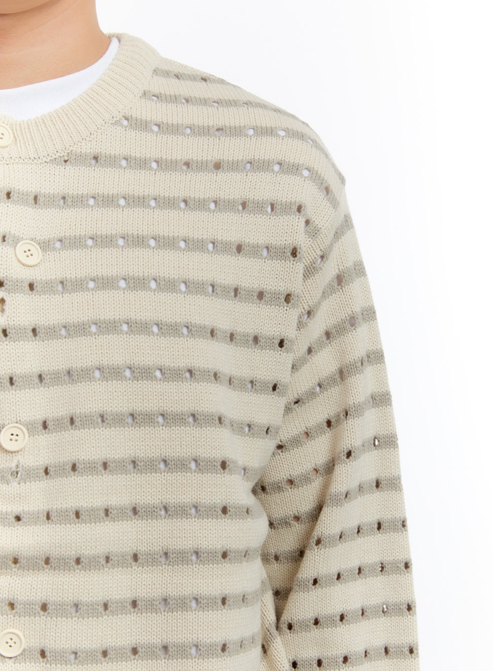 Men's Striped Button-Up Cardigan IA504