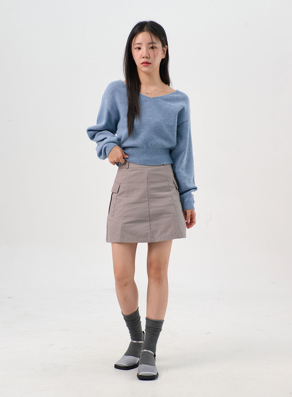 V-Neck Puff Sleeve Sweater OS302