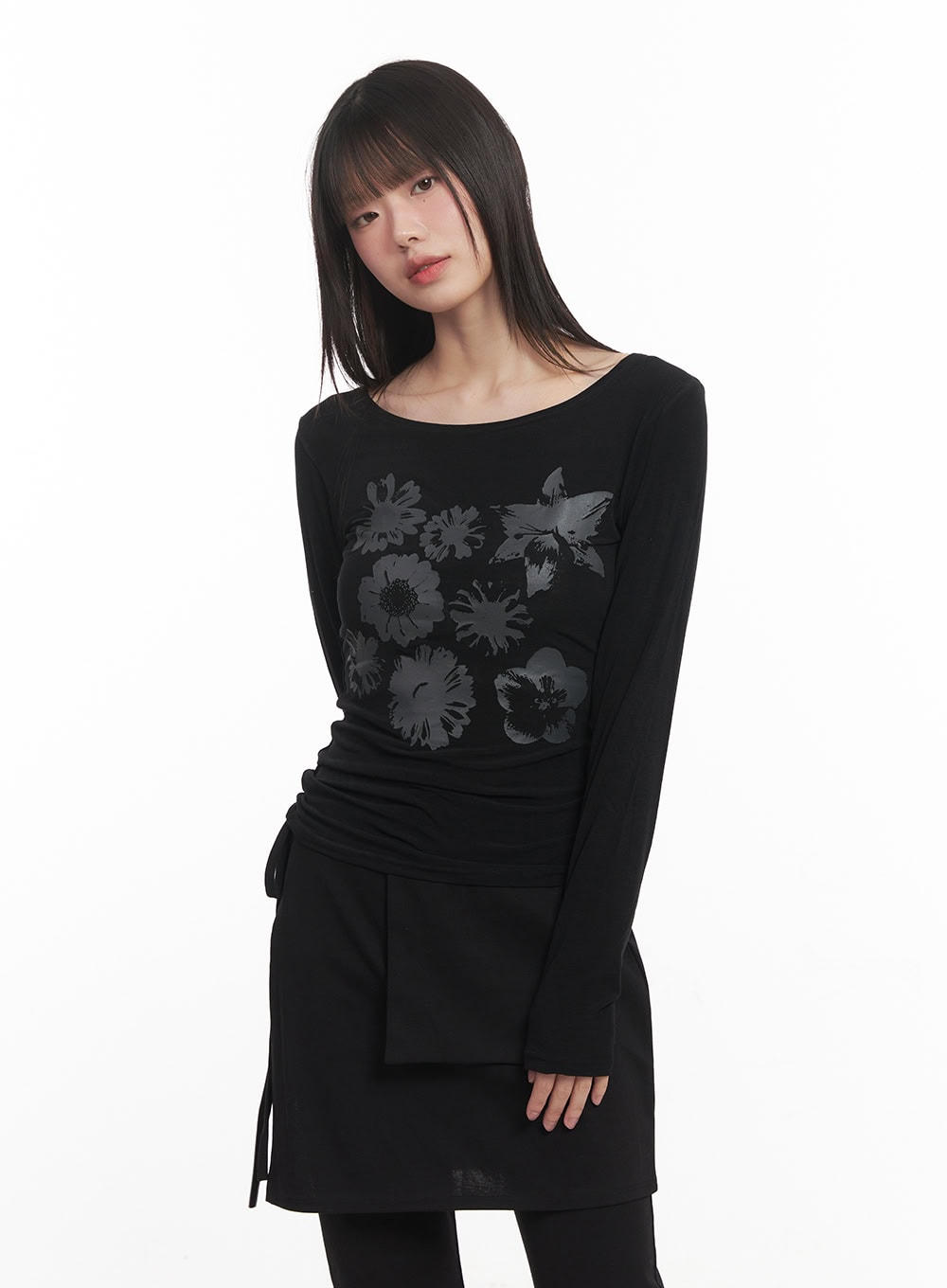 Floral Graphic Sheer Long Sleeve Top CM520