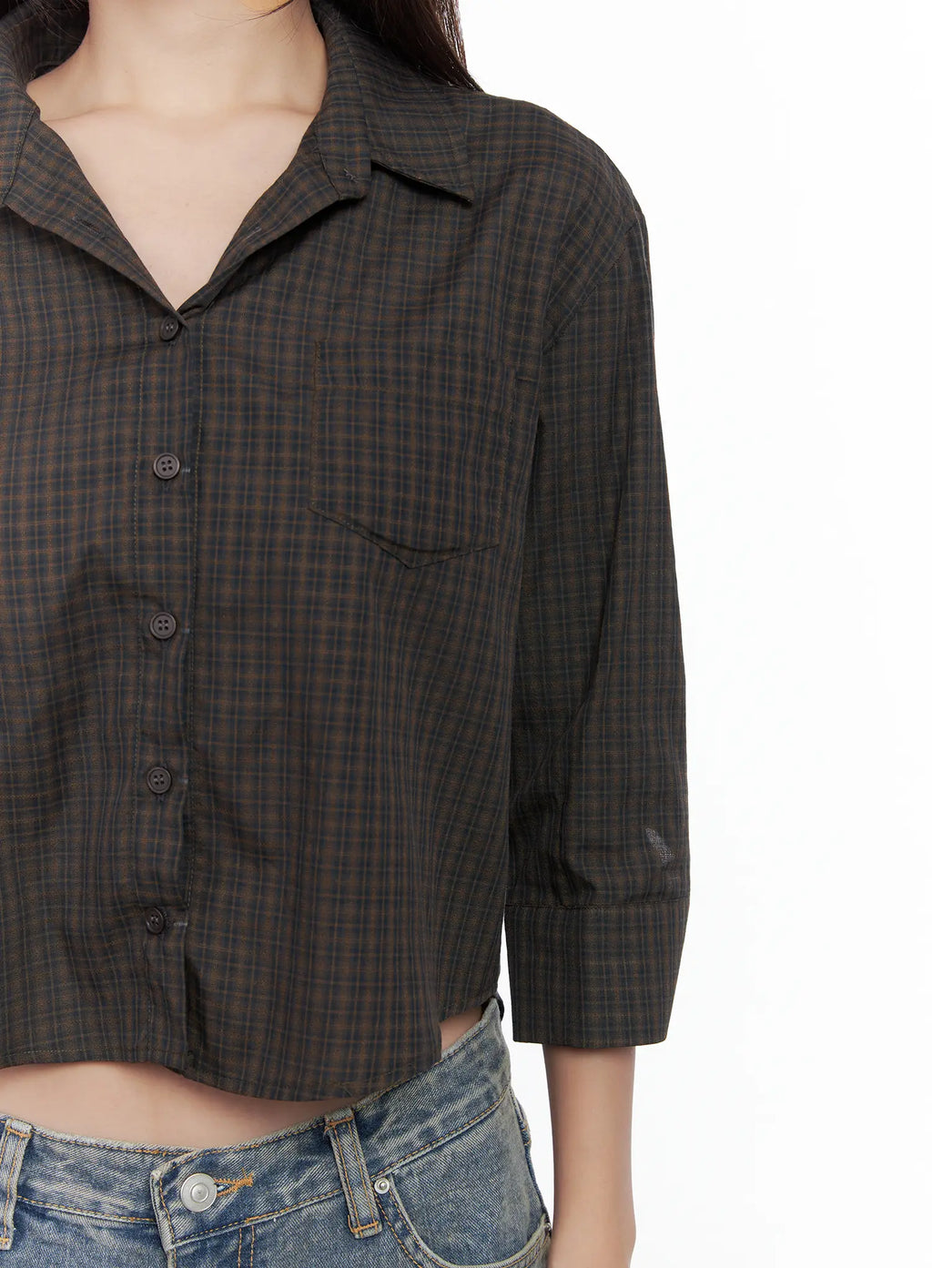 Gingham Button-Up Blouse CS502