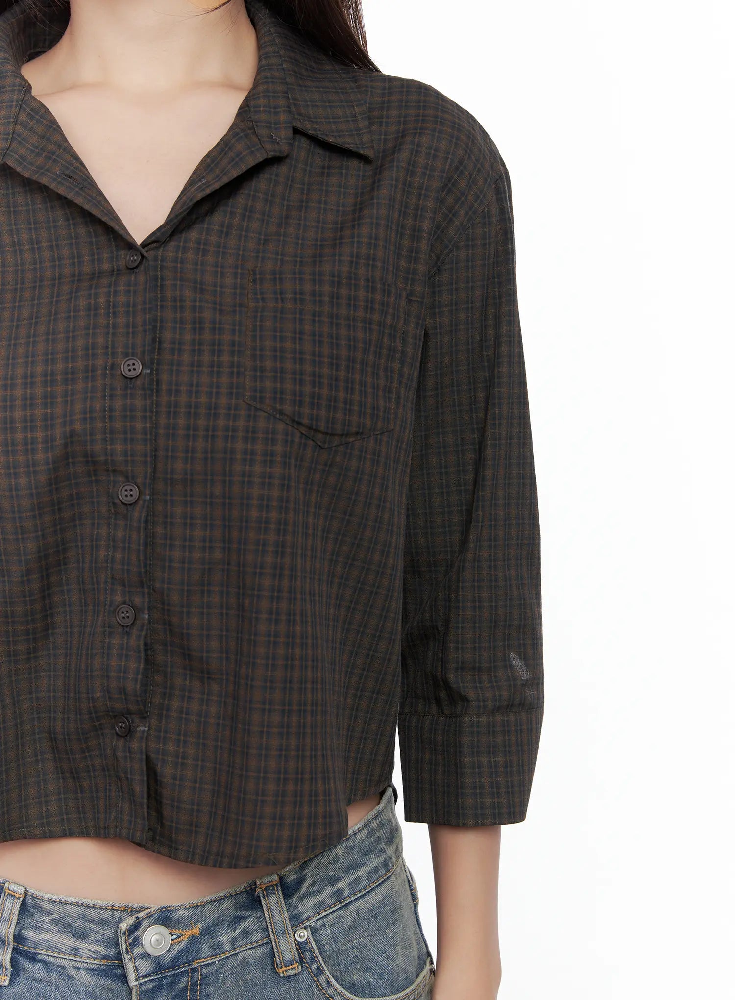 Gingham Button-Up Blouse CS502