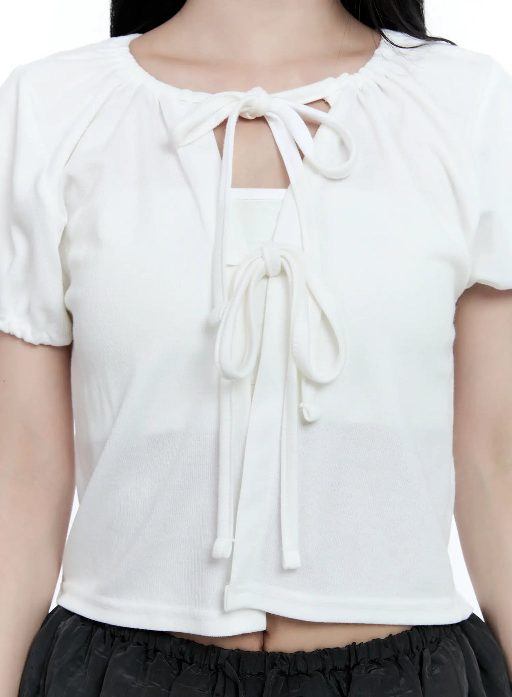 Ribbon Puff-Sleeve Cardigan CG511