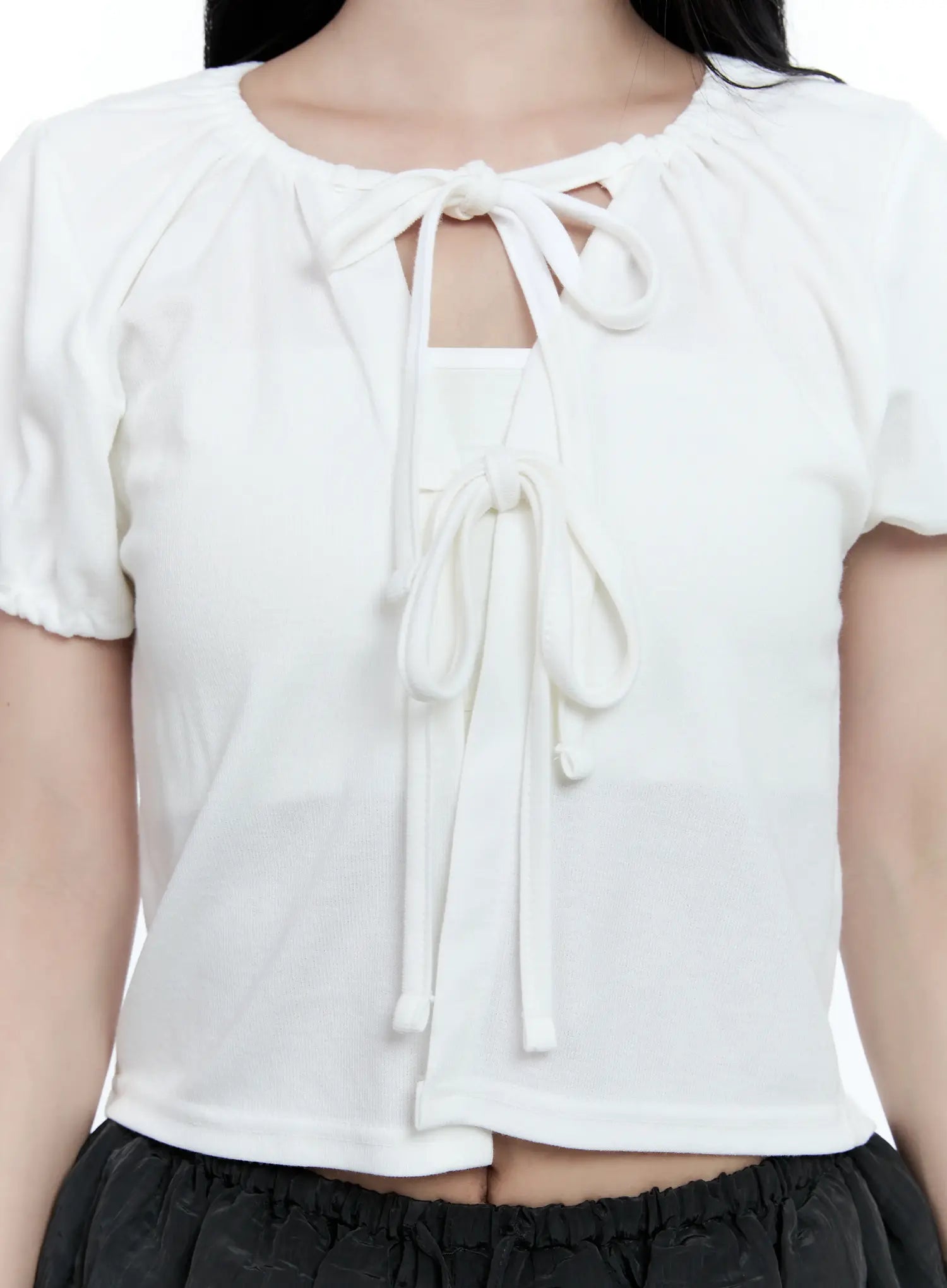 Ribbon Puff-Sleeve Cardigan CG511