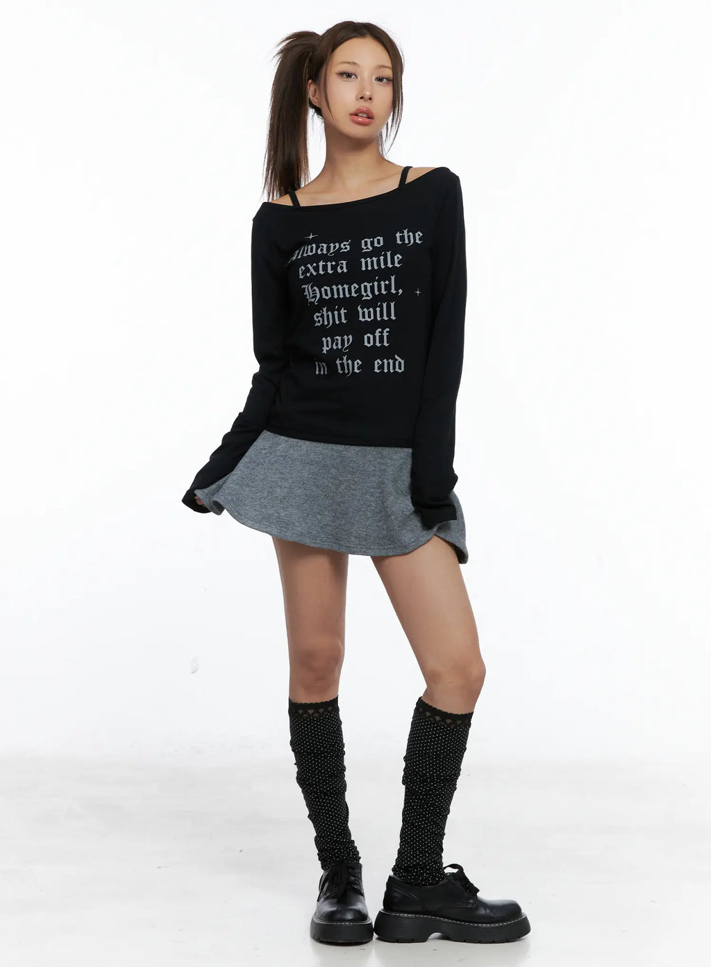 Graphic Off-Shoulder Long Sleeve Top CS505