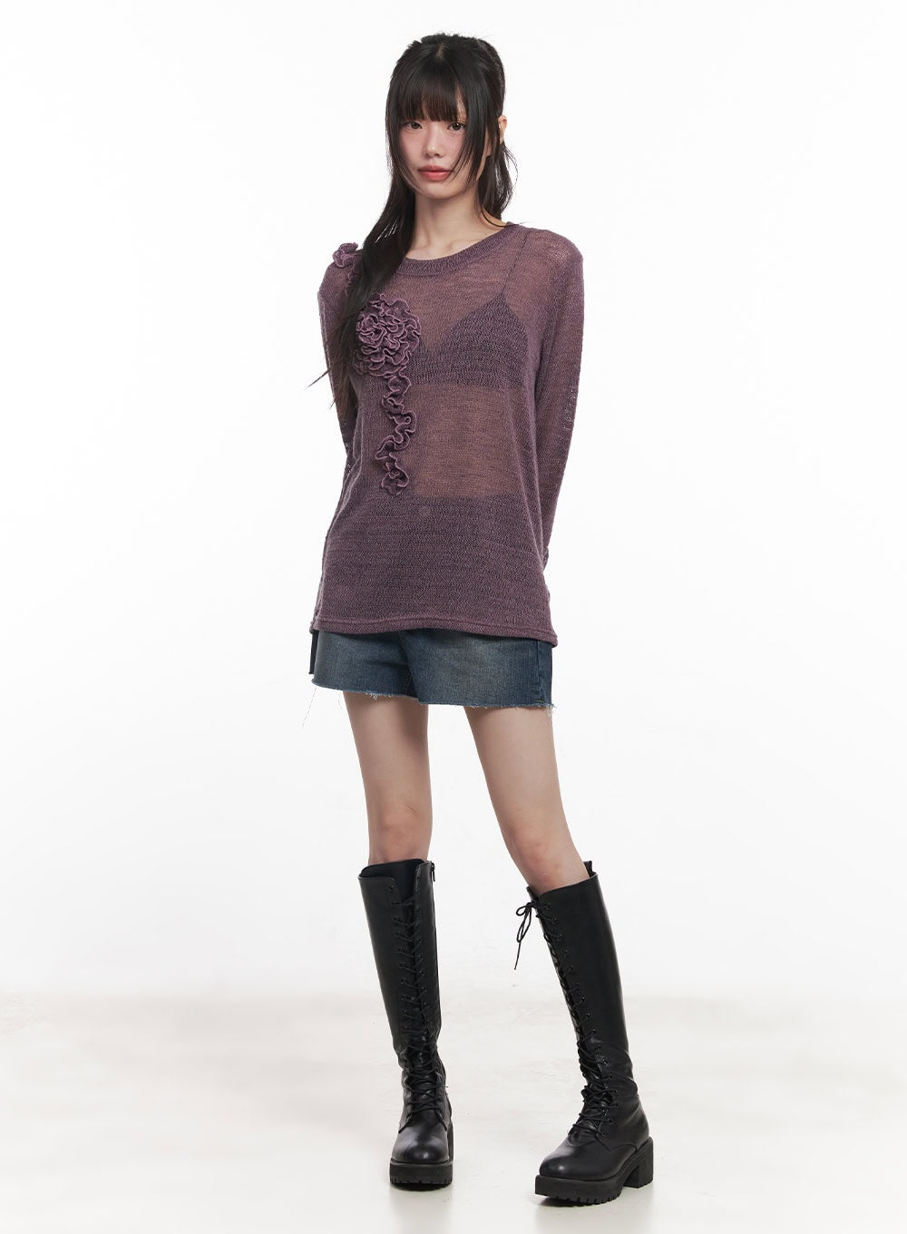 Sheer Loose-Fit Flower Sweater CY520
