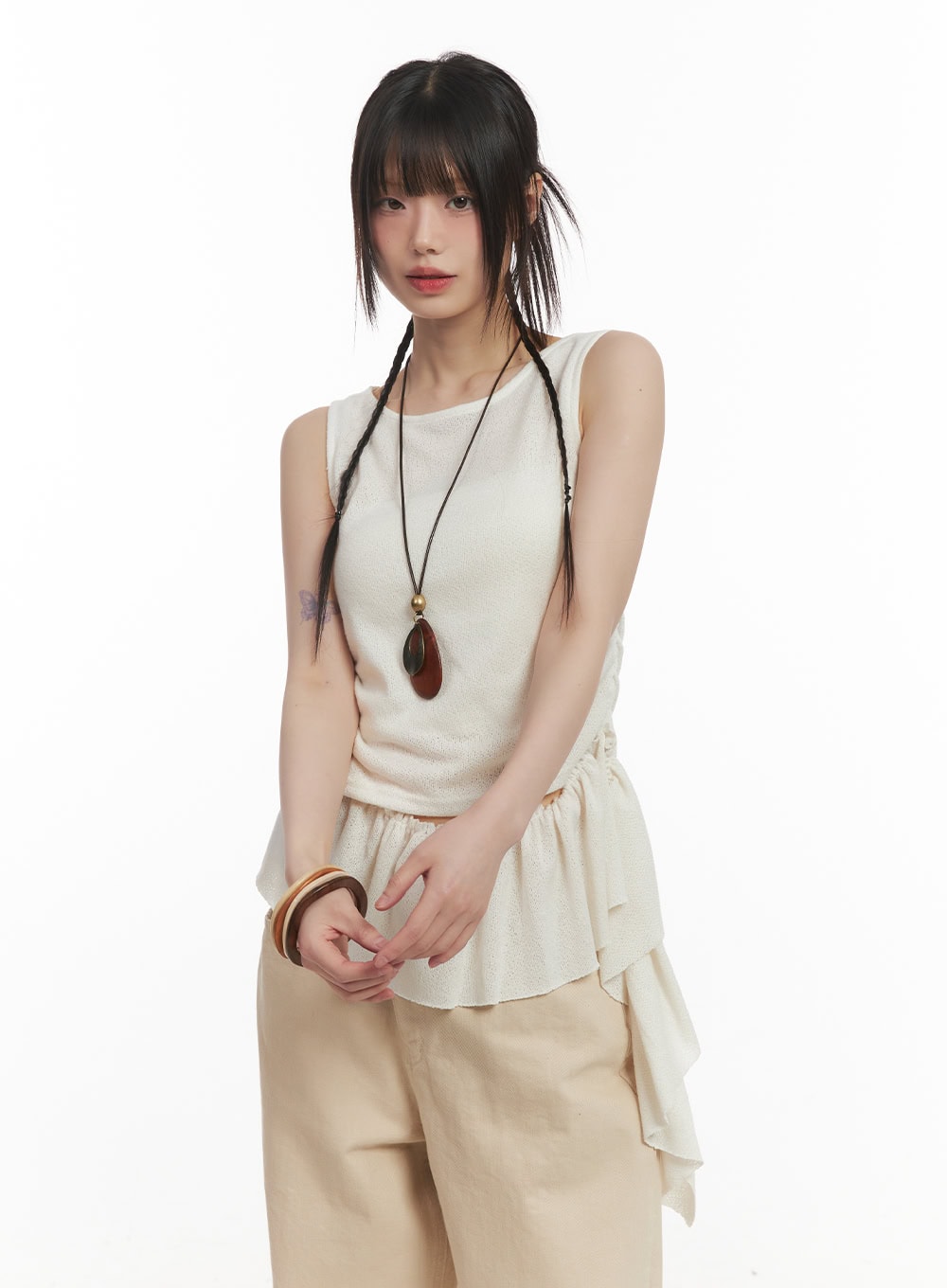 Ruffle Shirred Asymmetric Tank Top CF519