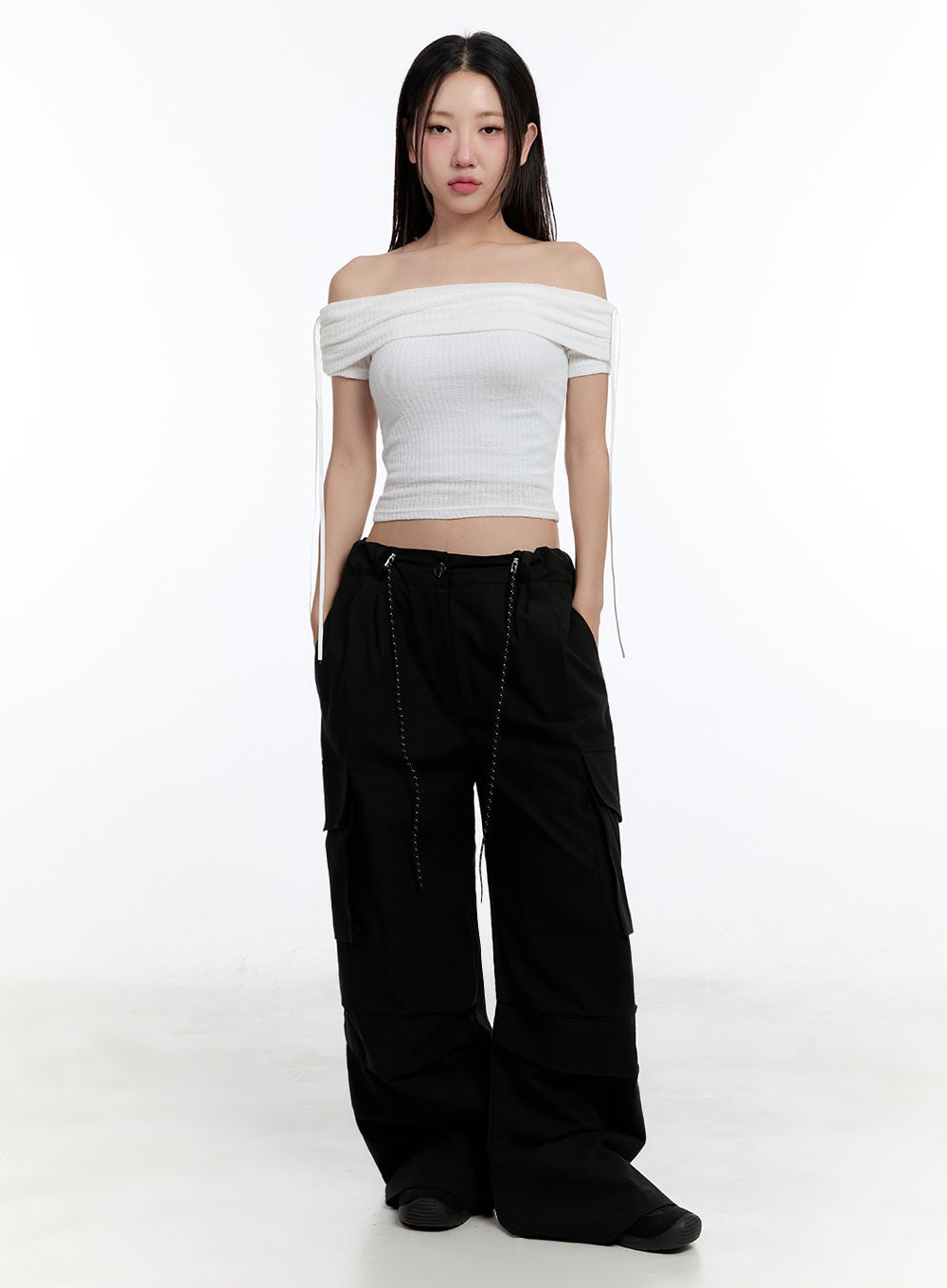 Ribbon Off-Shoulder Crop Top IU504