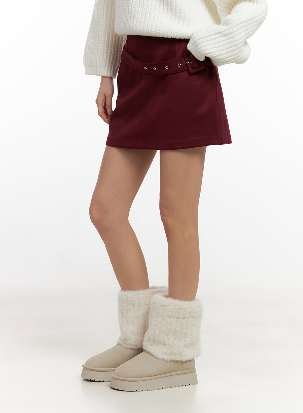 Buckle Detail Suede Mini Skirt CN413