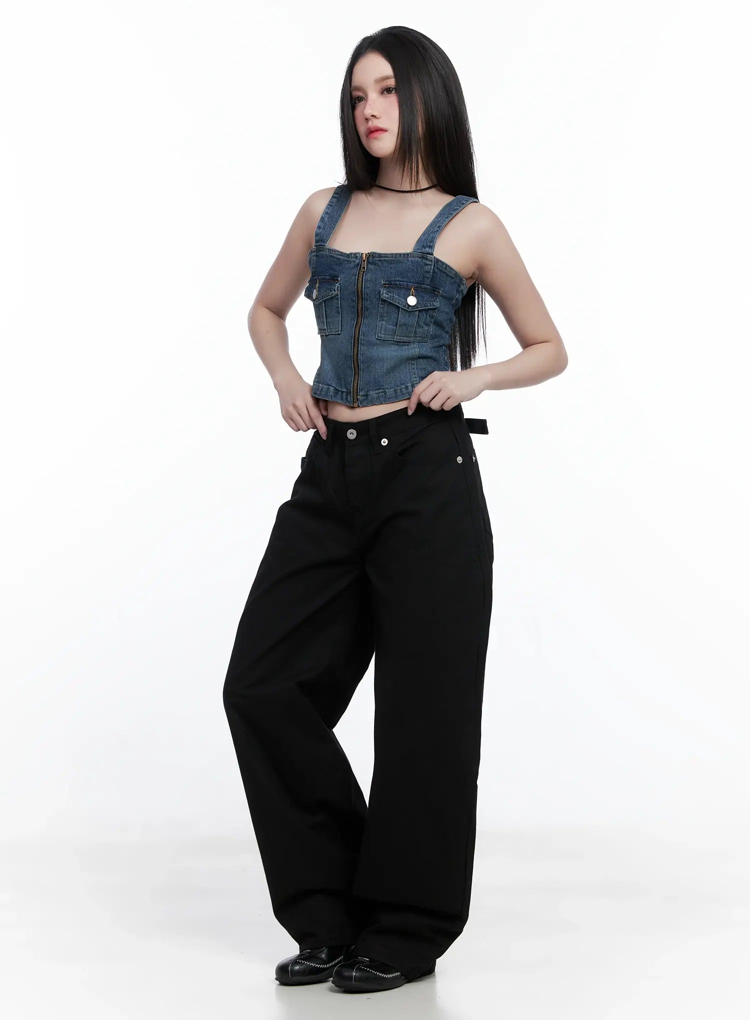 Denim Zip-up Sleeveless Top CS525