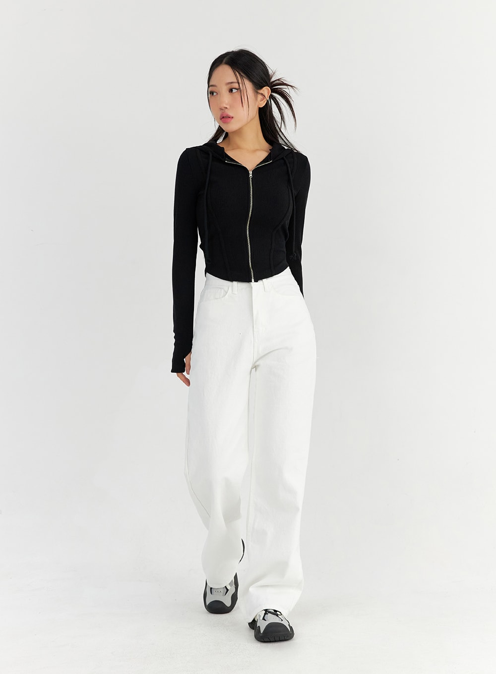 Round Hem Hooded Zip-Up CO327