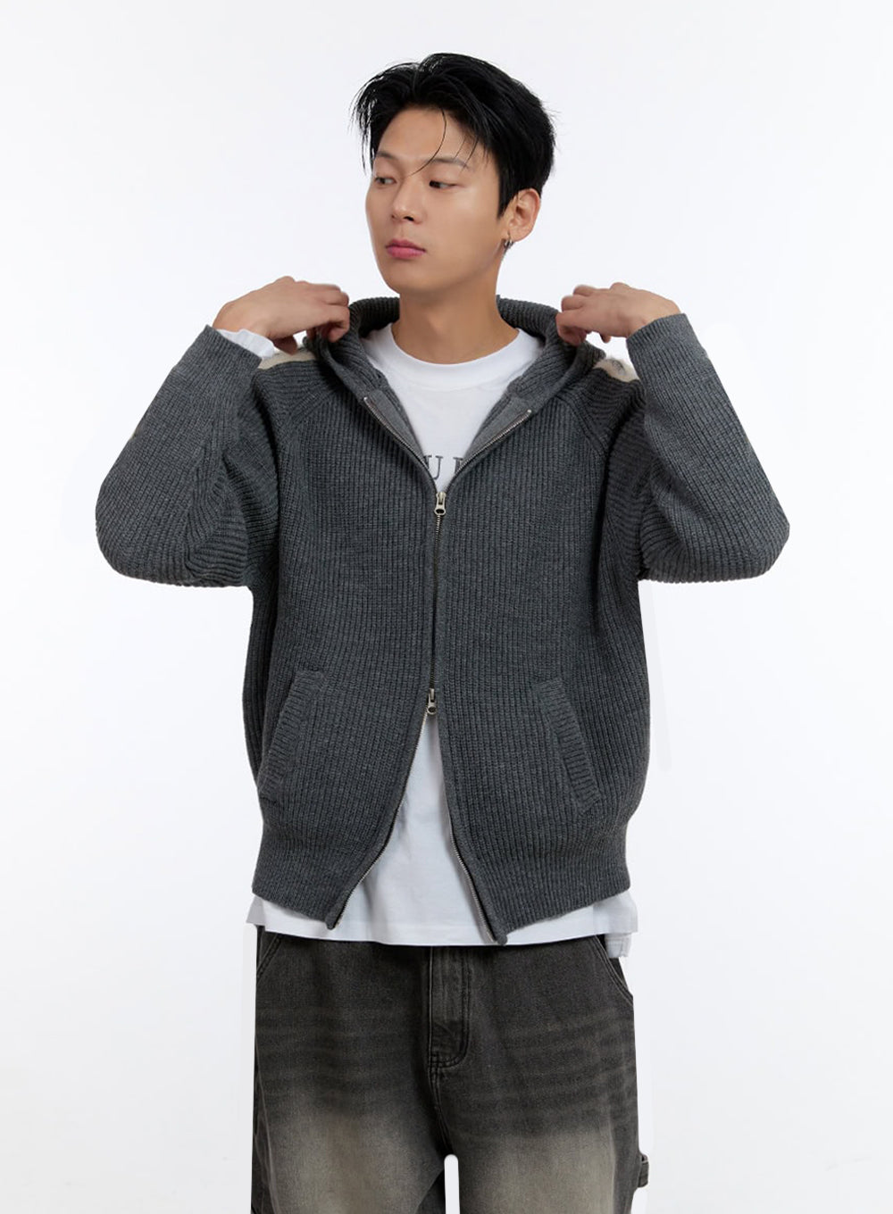 Men's Striped Double Zipper Knit Hoodie IO428