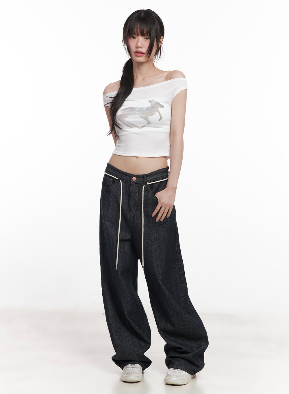 Cute Animal-Print  Graphic Off-Shoulder Crop Top CY521