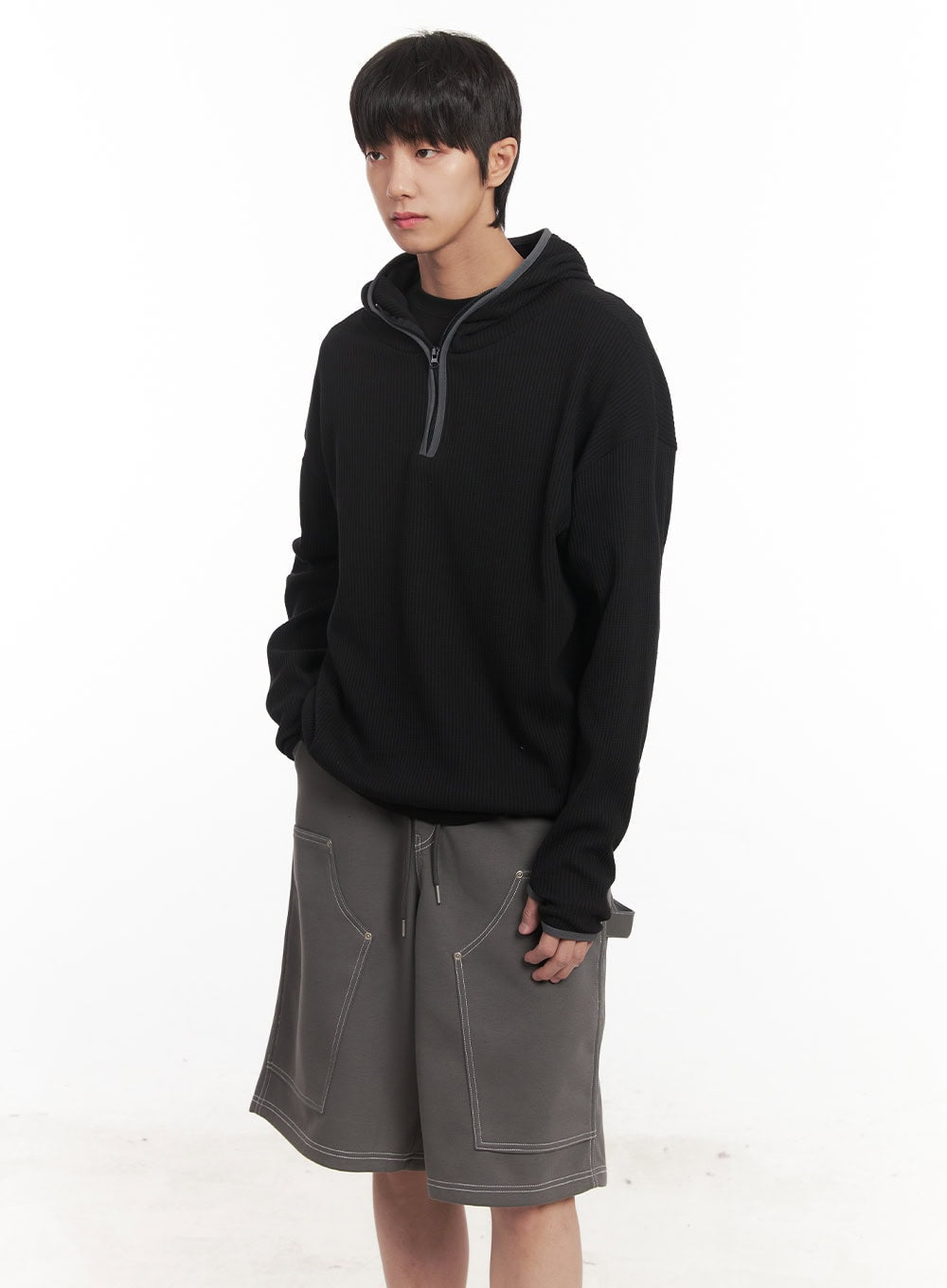 Men's Half-Zip Waffle Knit Hoodie IM519
