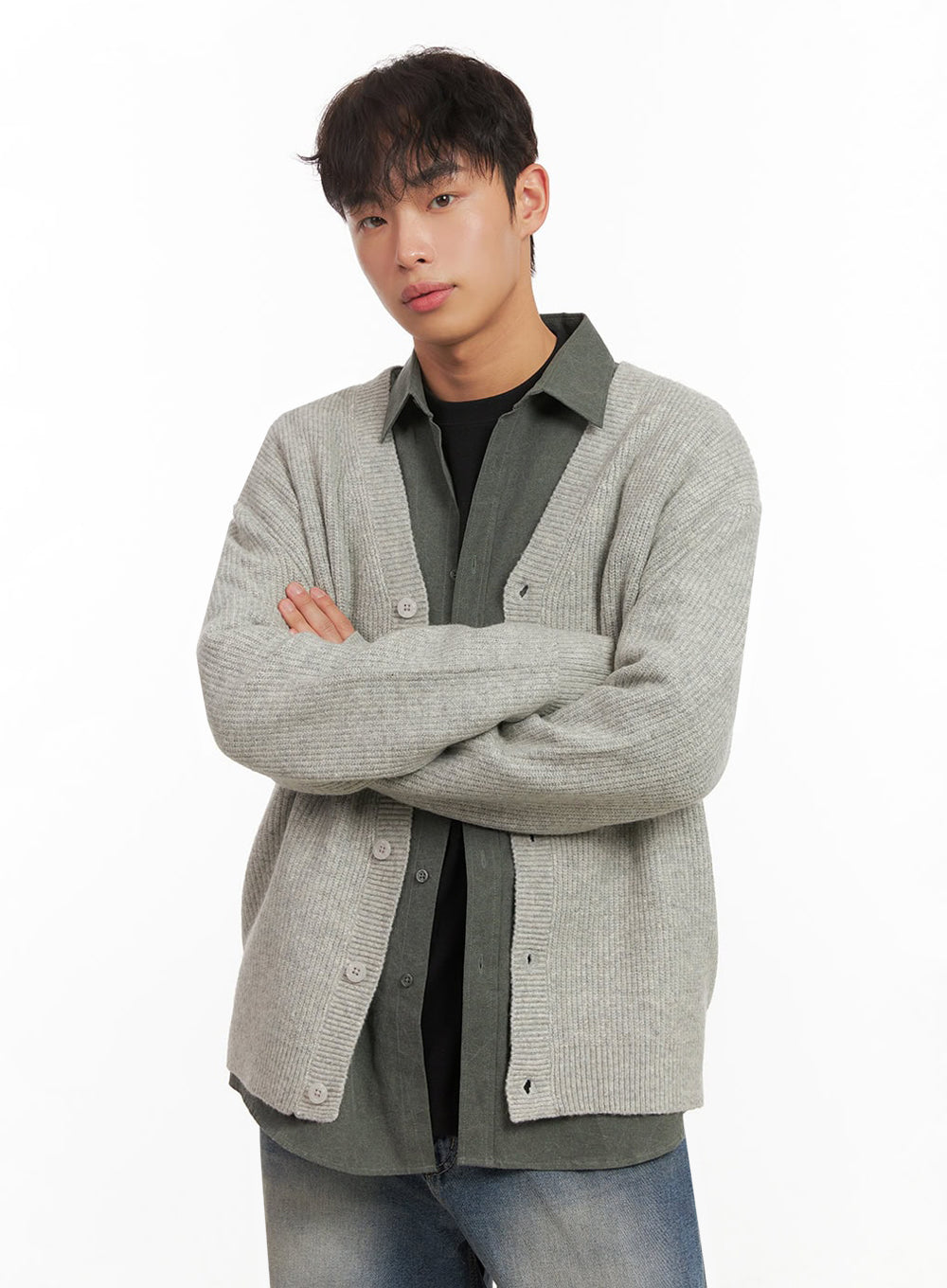 Men's V-Neck Buttoned Knit Cardigan ID431