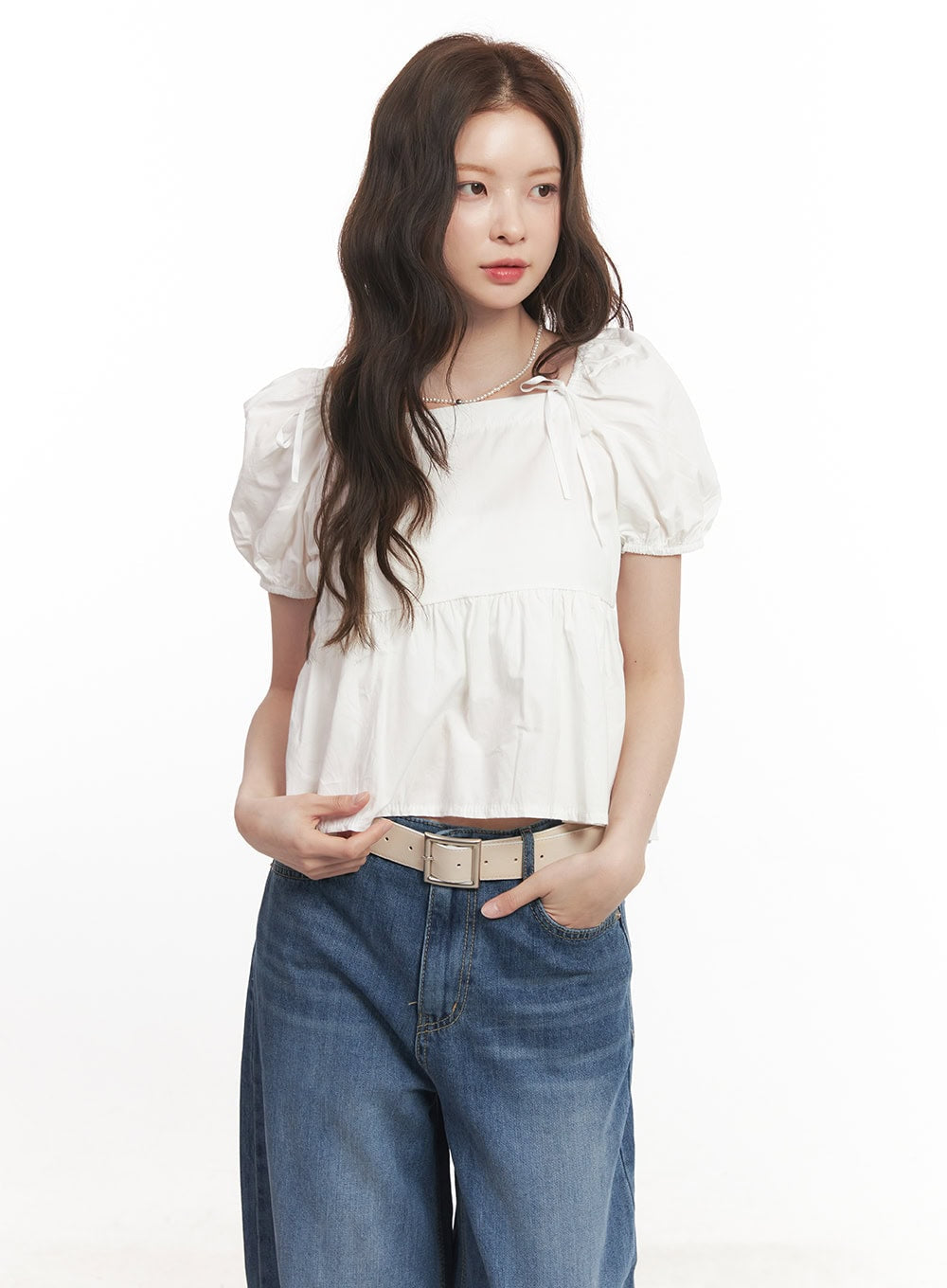 Lovely Ribbon Puff-Sleeve Blouse Top CA501