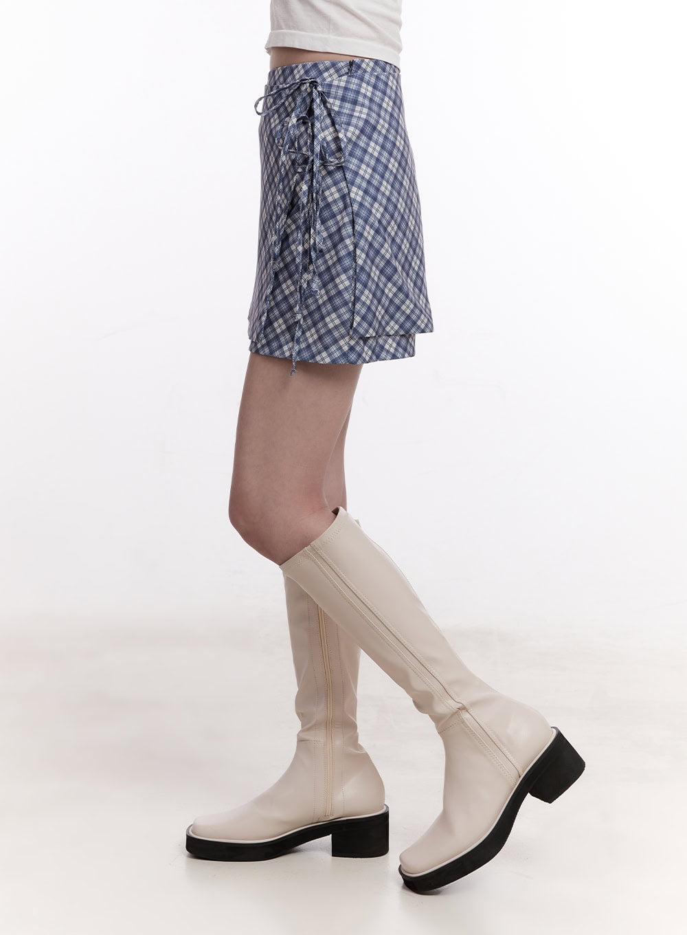 Plaid Mini Skirt with Ribbon Straps CM526