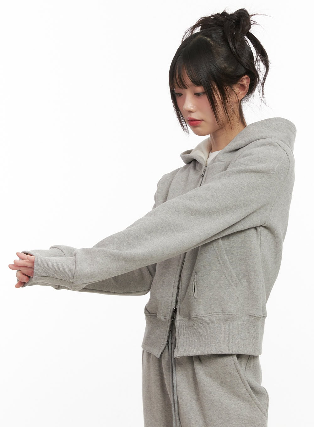 Long Sleeve Zip-Up Cropped Hoodie CJ506