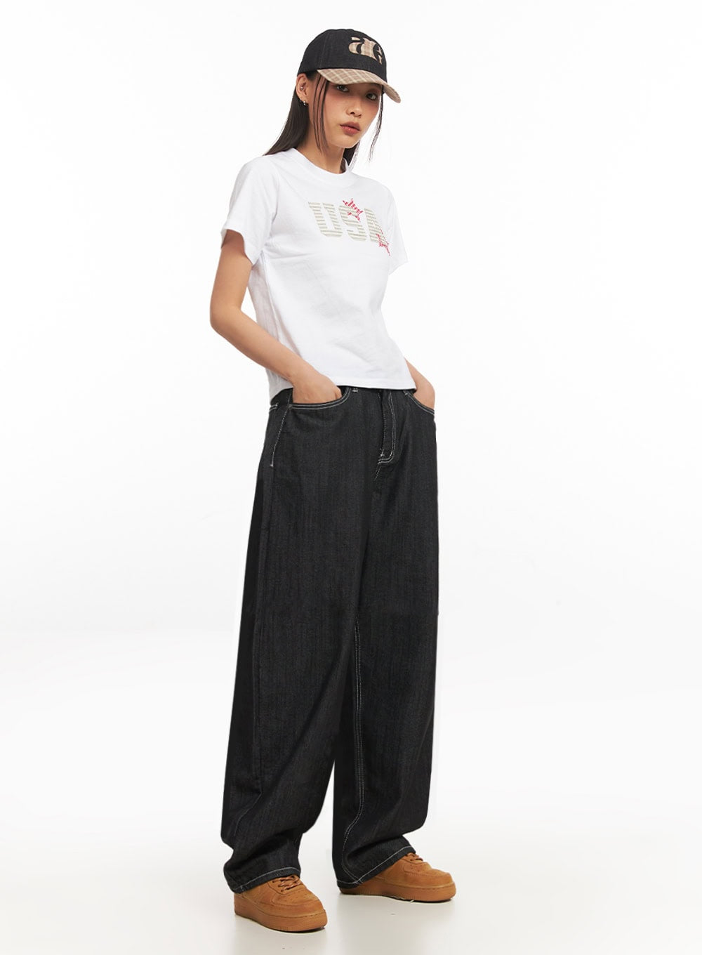 Shannon Stitched Wide-Leg Jeans IA507