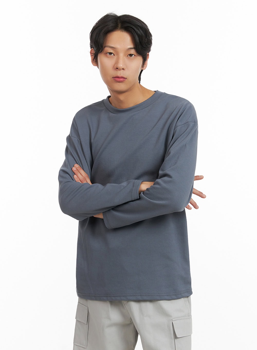 Men's Basic Oversized Long Sleeve Tee (Dark Gray) IY416