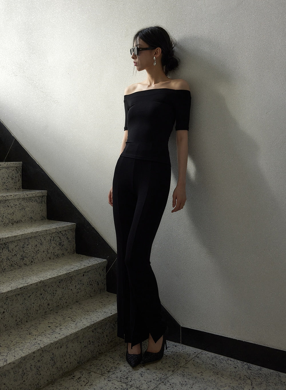 Off-Shoulder Ribbed Tee IY331