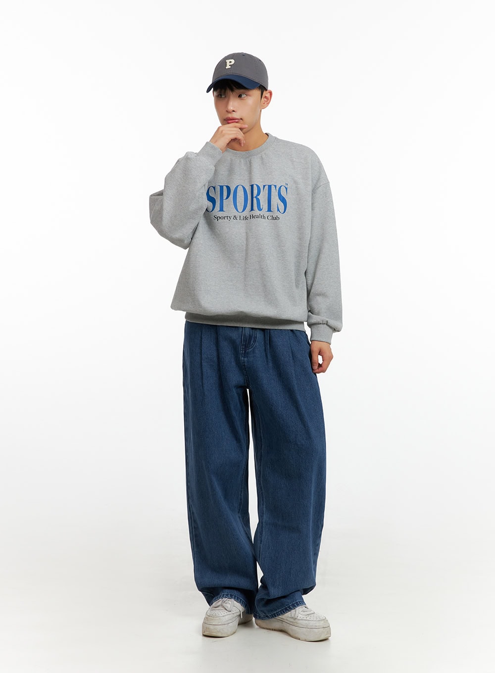 Men's Graphic Lettering Crewneck Sweatshirt (Gray) IU414