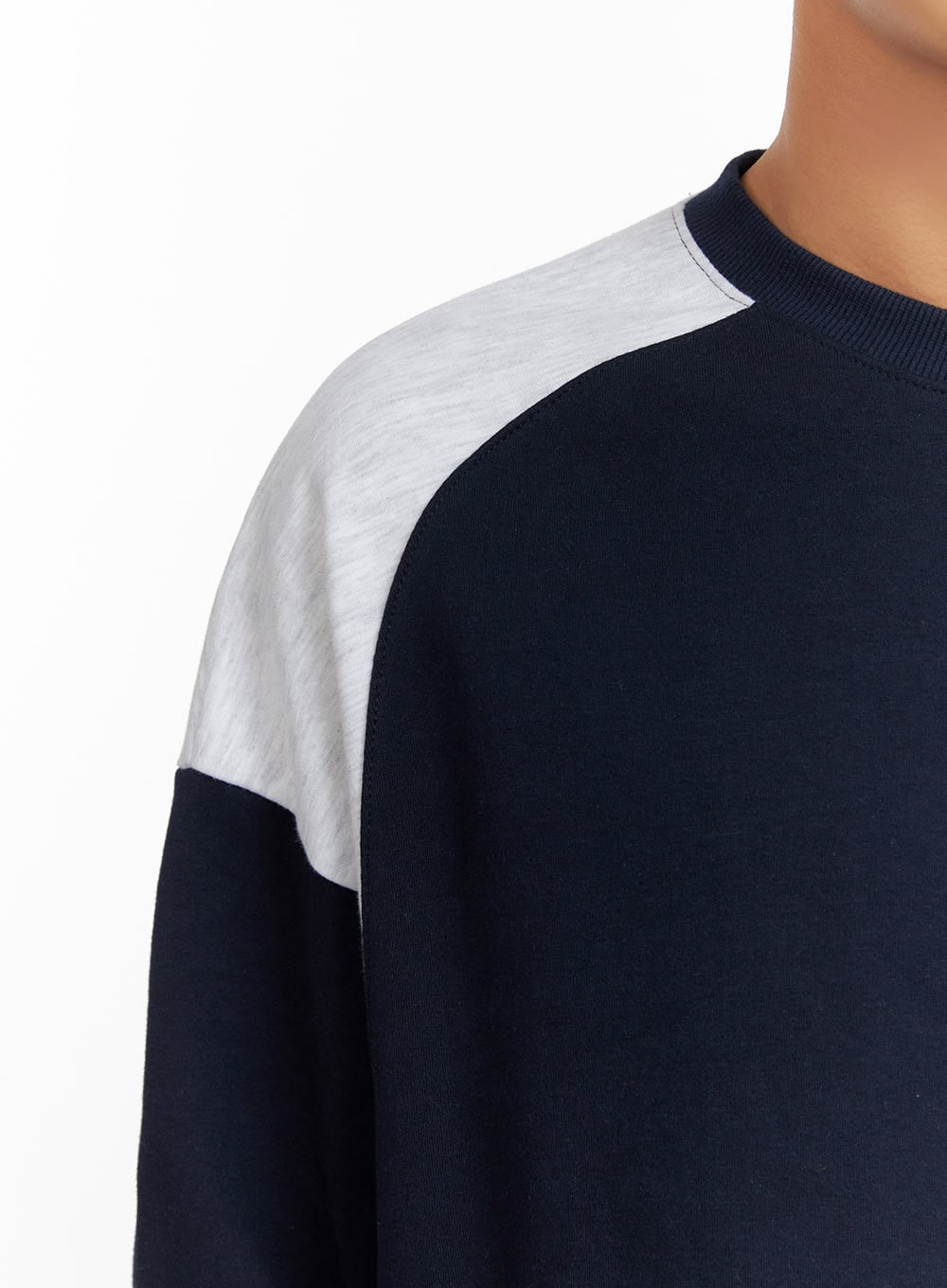 Men's Cozy Contrasting Crewneck Sweatshirt (Dark Blue) IU412