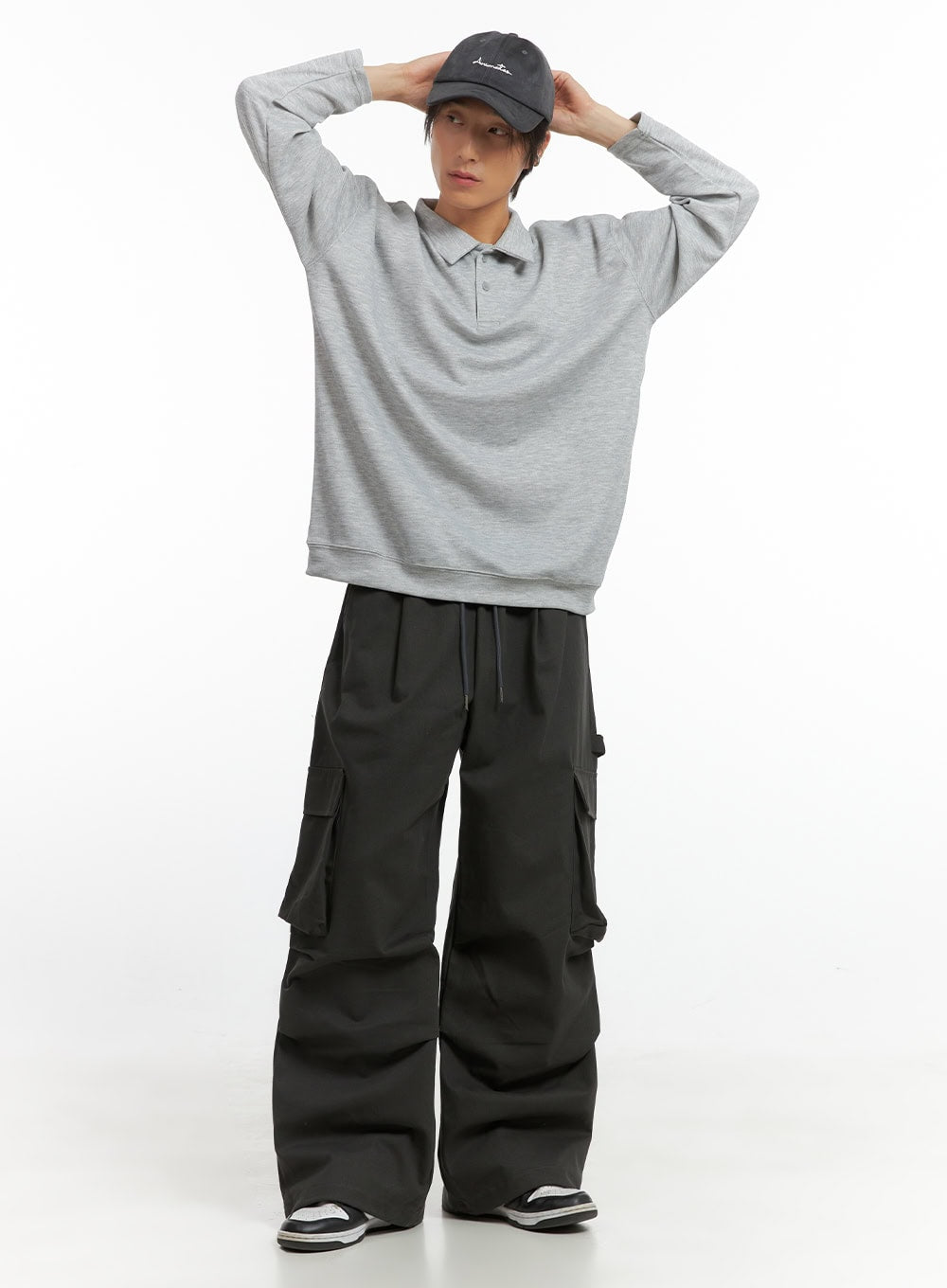 Men's Super Wide Cargo Pants (Dark Gray) IO417