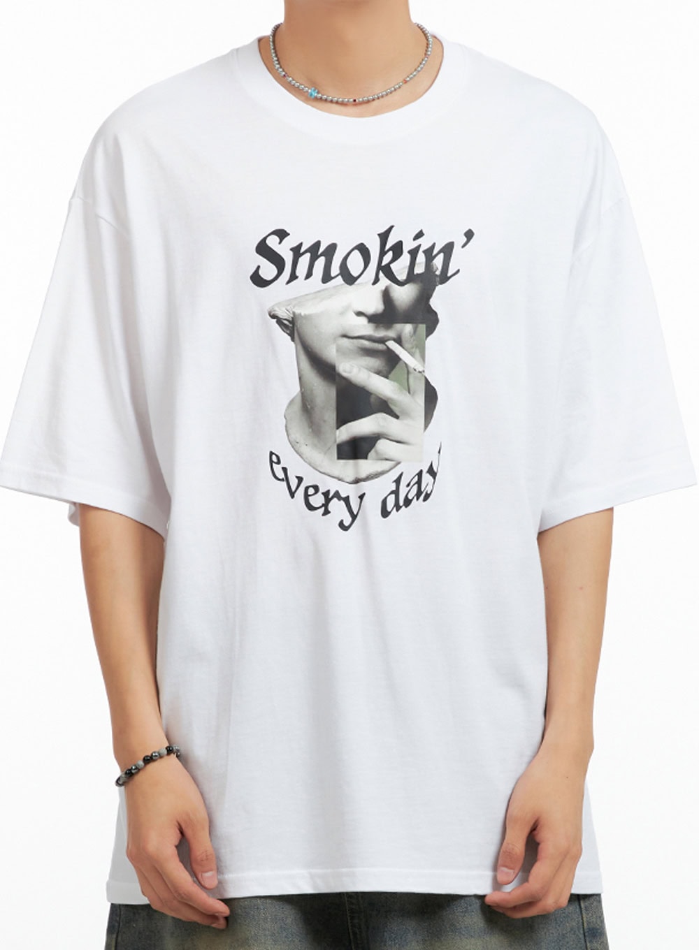 Men's Cotton Graphic Oversize T-Shirt (White) IG402