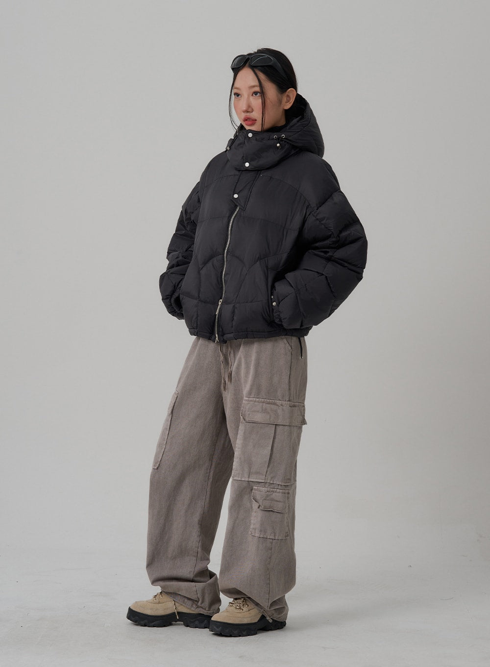 Elastic Waist Vintage Cargo Wide Pants CN03