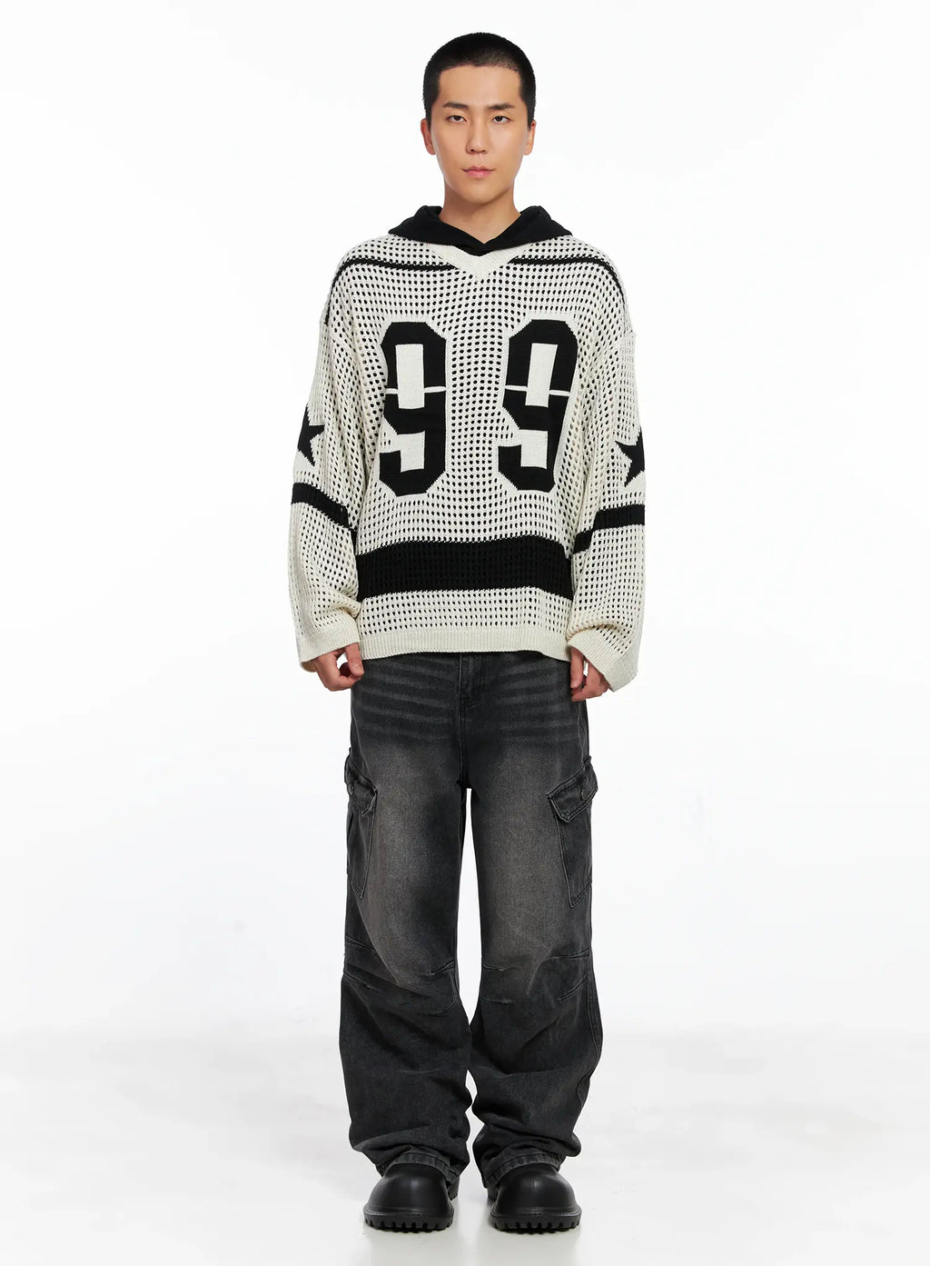 Men's Double Darted Cargo Wide-Leg Jeans IS509