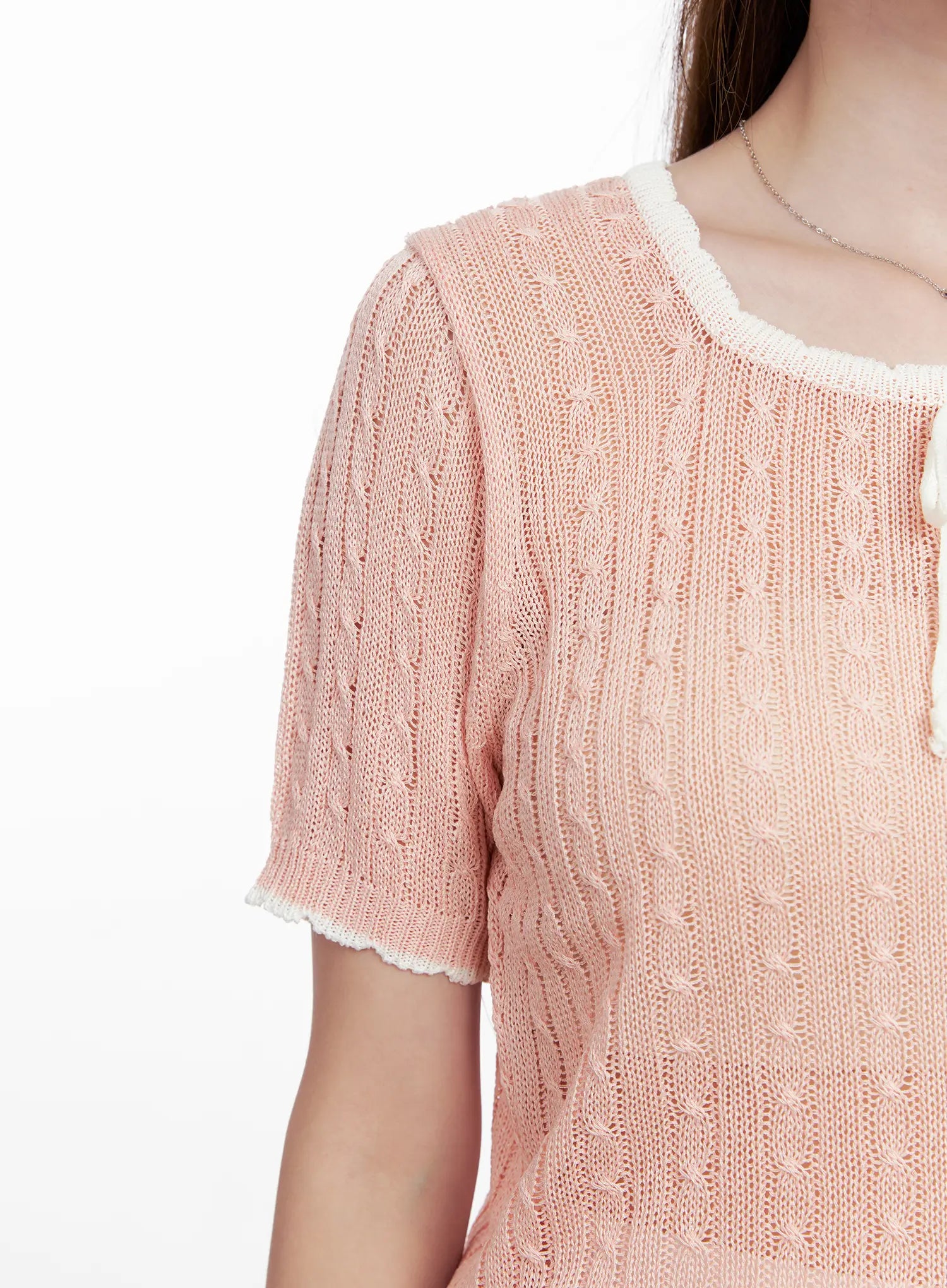 Contrast Trim Ribbon Knit Shirt CL523