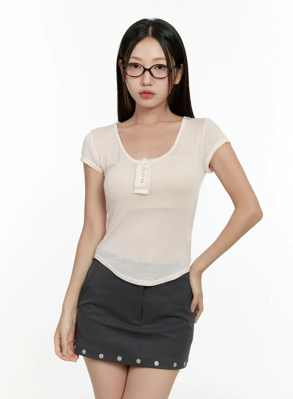 Sheer Short-Sleeve Snap Top CG501