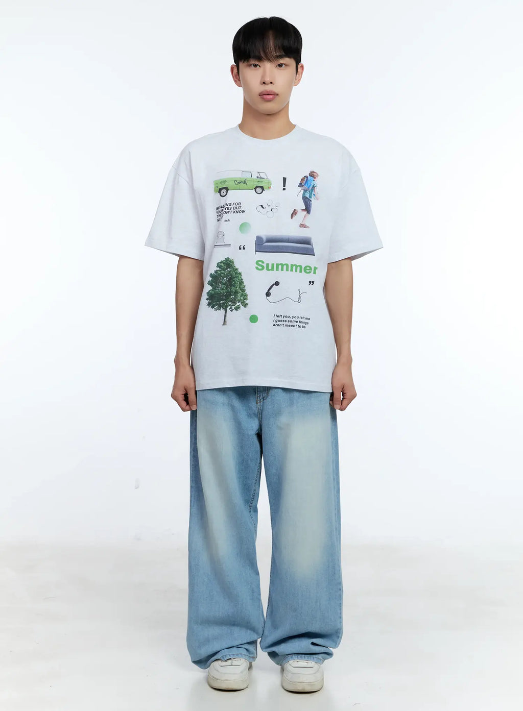 Men's Washed Wide Denim Pants IL517