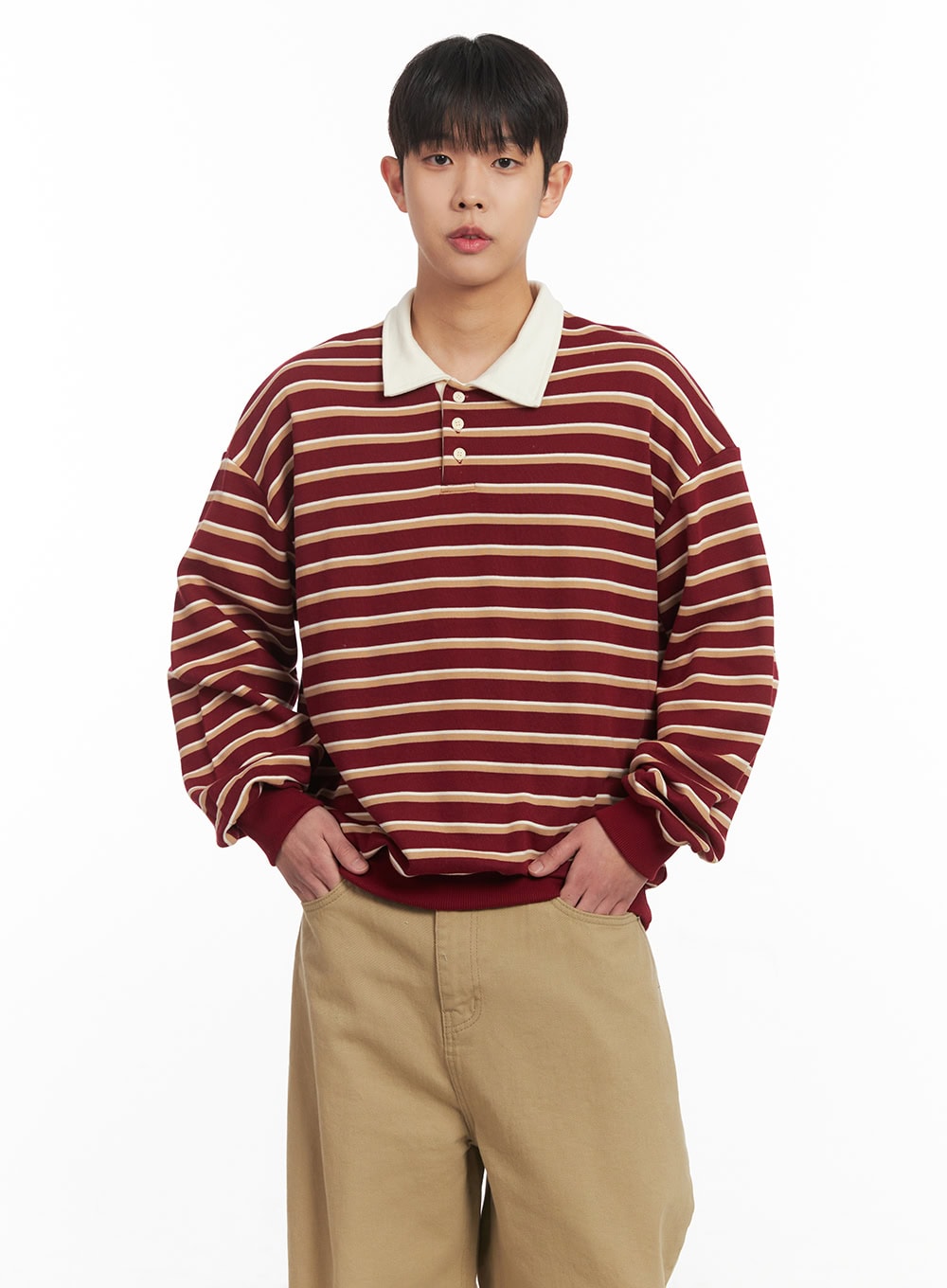Men's Striped Collared Sweatshirt IM514