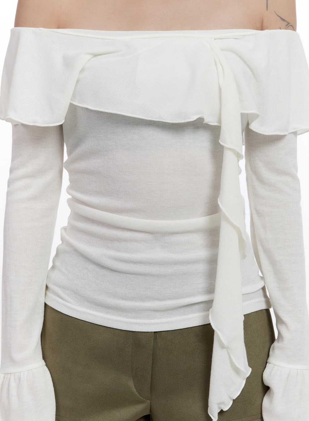 Solid Off Shoulder Long Sleeve Top CN422