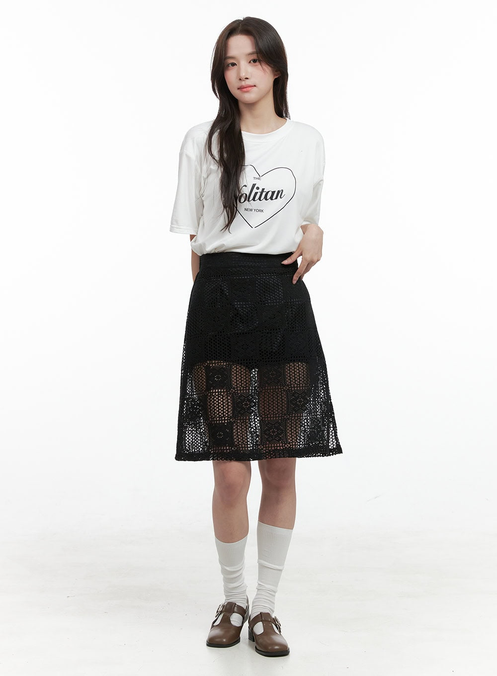 Sheer Patterned Midi Skirt OG412
